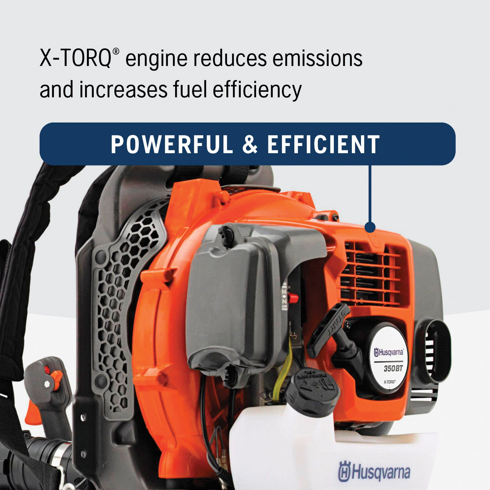 350Bt Gas Backpack Blower, Husqvarna, 50.2 cc, 2-Cycle, 692 cfm - 2