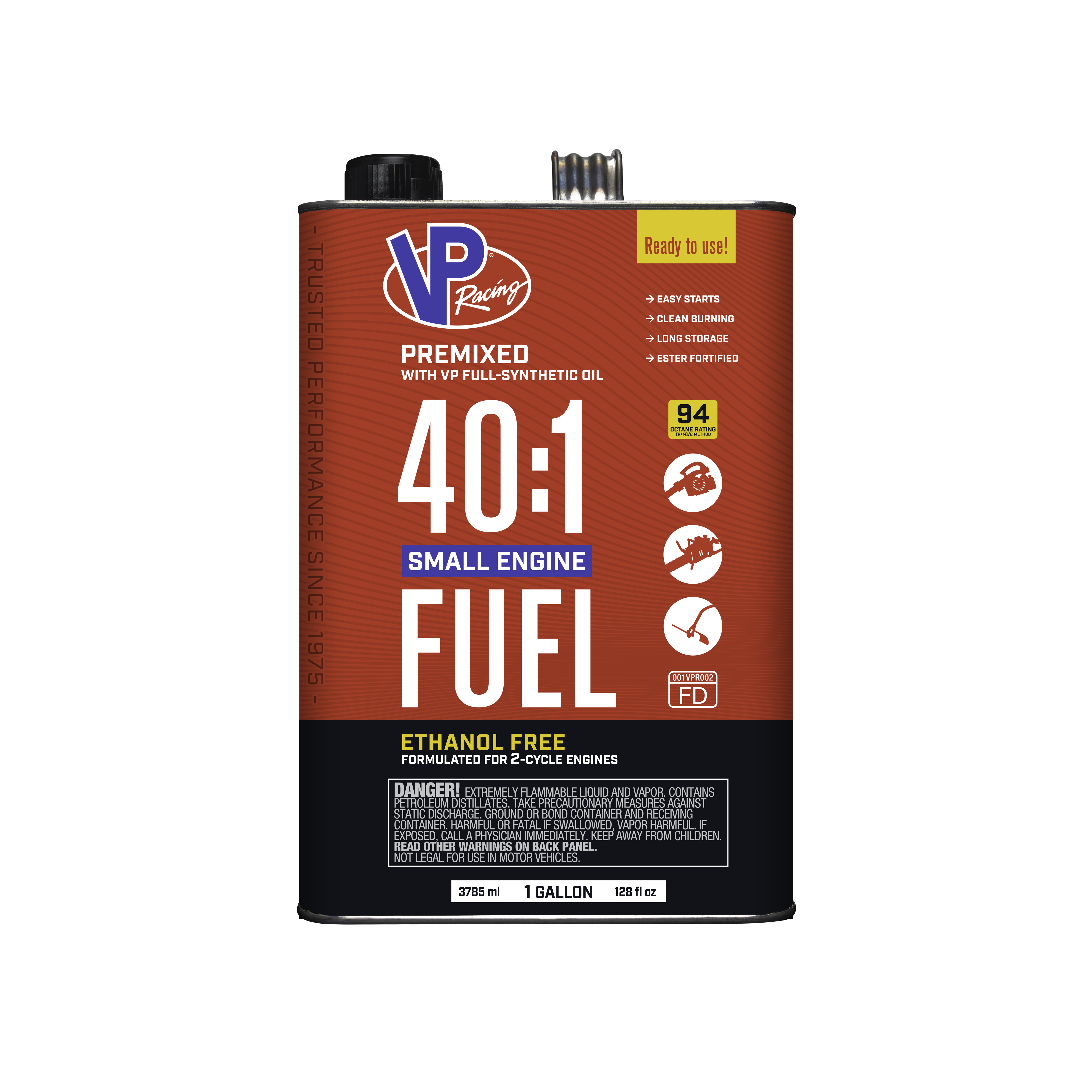 VP Racing 6291 Pre-Mixed Small Engine Fuel, Aromatic Hydrocarbon, Red, 1 gal