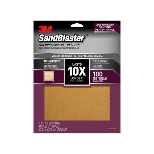 20100-G-4 Sandpaper Sheet, 11 in L, 9 in W, 100 Grit, Aluminum Oxide Abrasive, Ceramic Backing