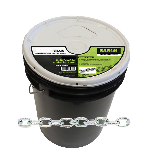 PC3018P Proof Coil Chain, 1/8 in, 500 ft L, 30 Grade