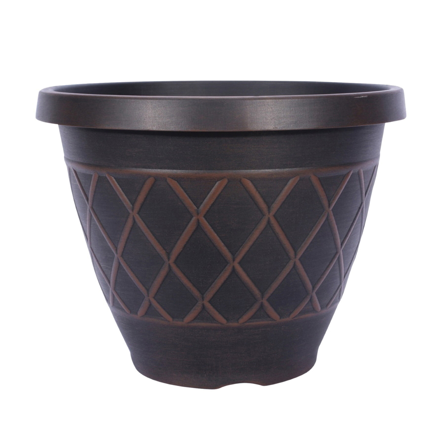 HDR-054849 Planter, 15 in Dia, Round, Resin, Brown