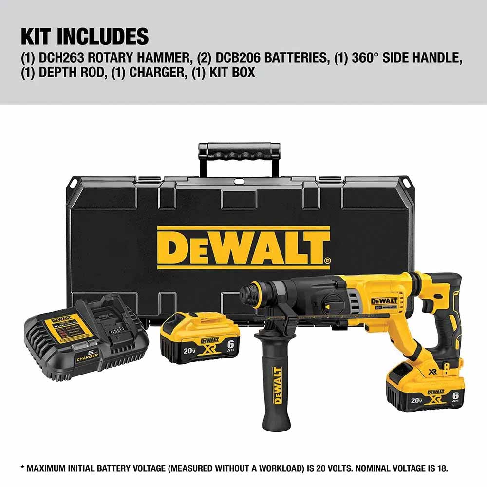 DEWALT 20V MAX DCH263R2 Brushless Cordless Rotary Hammer Kit, Battery Included, 20 V, 6 Ah, 1-1/8 in Chuck - 3