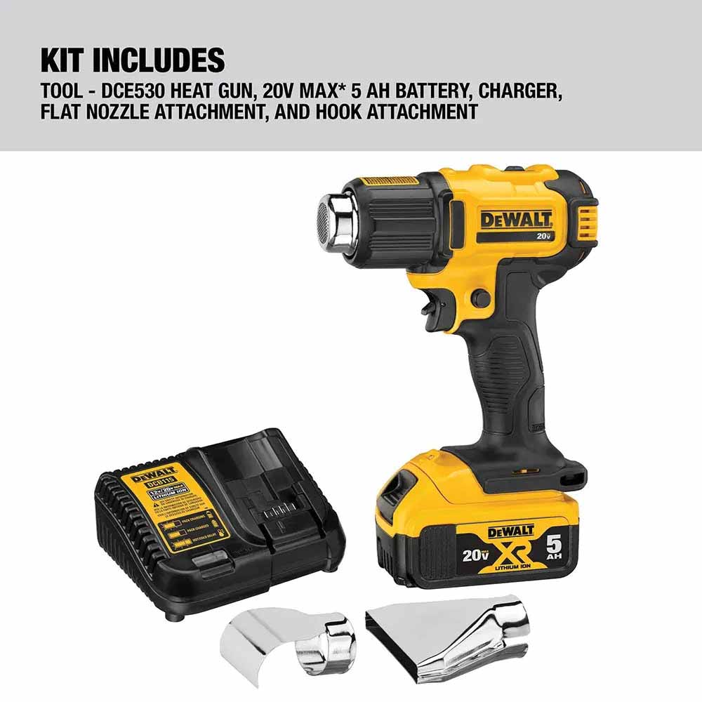 DEWALT 20V MAX DCE530P1 Cordless Heat Gun Kit, Battery Included, 20 V, 5 Ah, 6.7 cfm Air, 990 deg F - 4