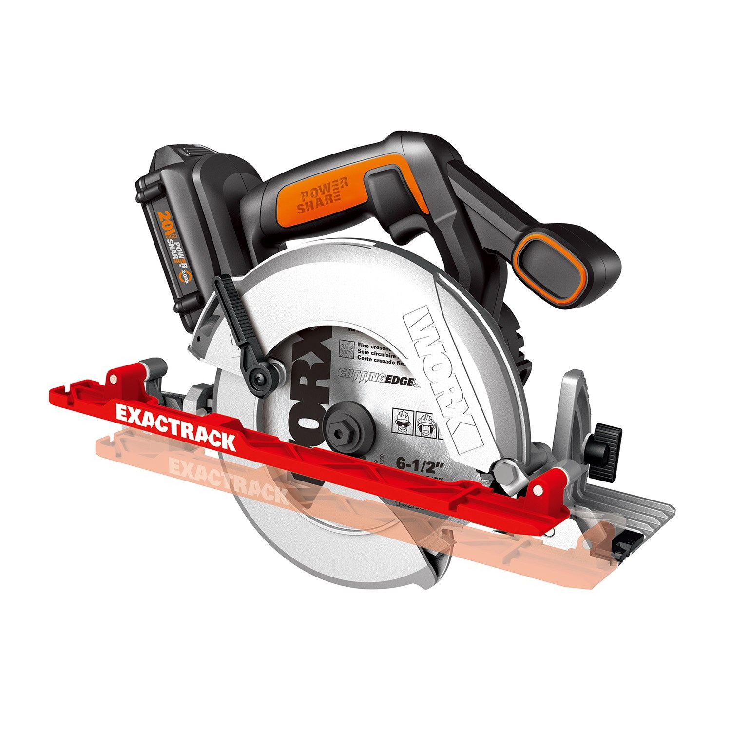 WX530L Circular Saw, Battery Included, 20 V, 6-1/2 in Dia Blade, 0 to 50 deg Bevel