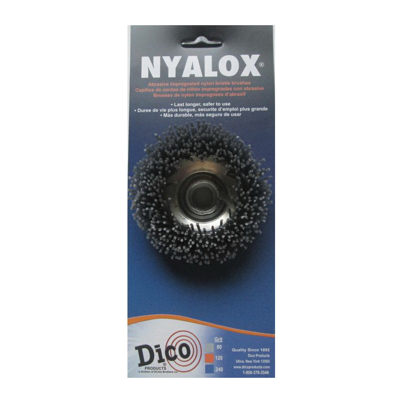 Nyalox 7200004 Cup Brush, 3 in Dia, 5/8-11 Arbor/Shank, Female Threaded Bristle, Nylon Bristle