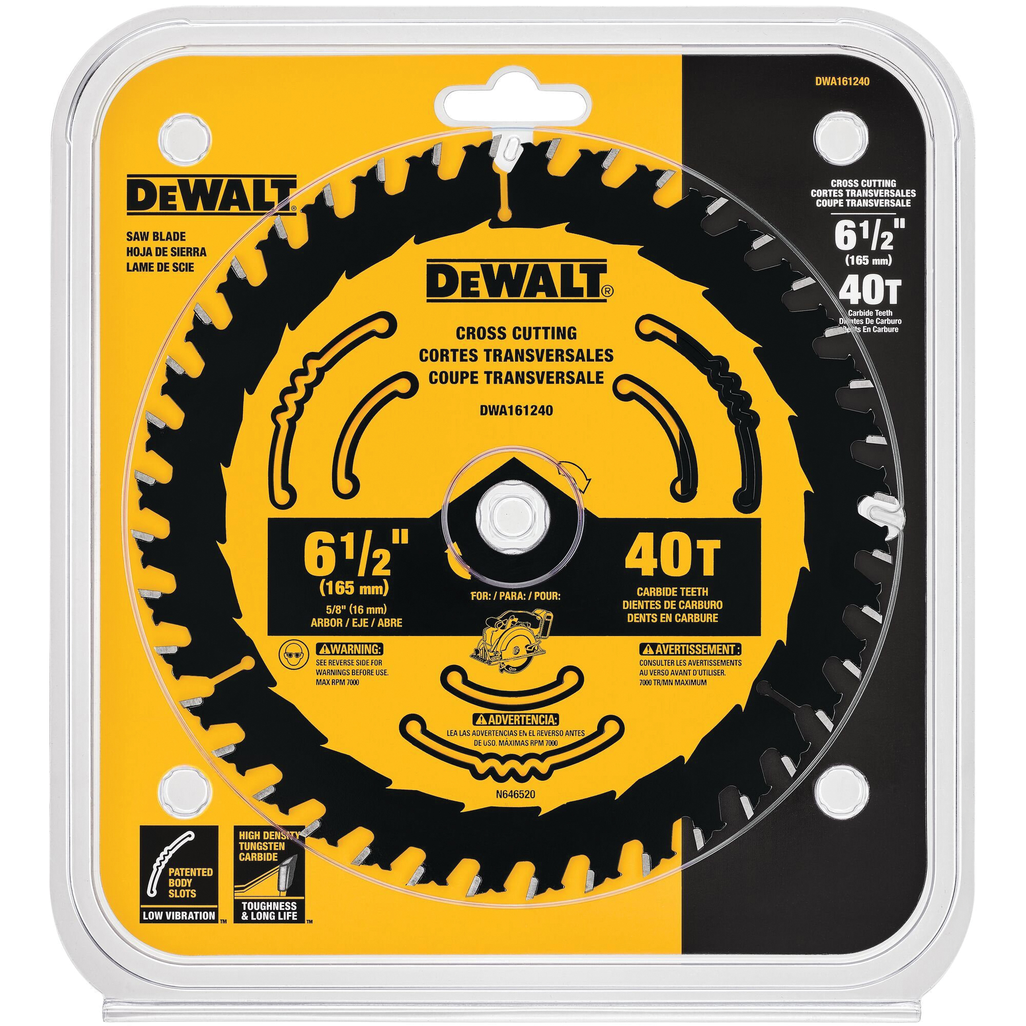 DEWALT DWA161240 Circular Saw Blade, 6-1/2 in Dia, 5/8 in Arbor, 40-Teeth, Tungsten Carbide Cutting Edge - 4