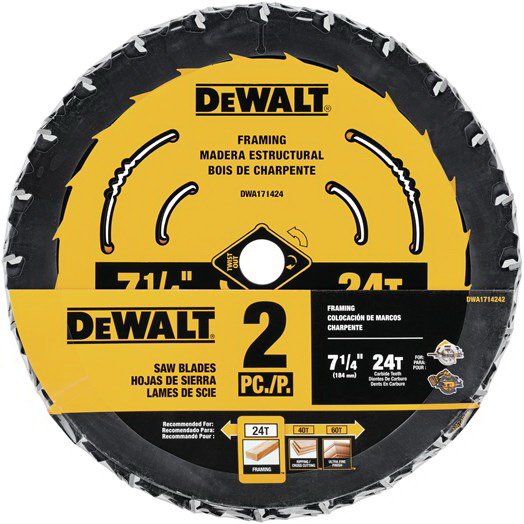 DWA1714242 Circular Saw Blade, 7-1/4 in Dia, 5/8 in Arbor, 24-Teeth, Applicable Materials: Wood