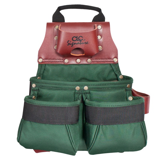 Signature Elite Series 51838 Nail and Tool Bag, 11 in W, 7 in D, 13 in H, 10-Pocket, Nylon, Green
