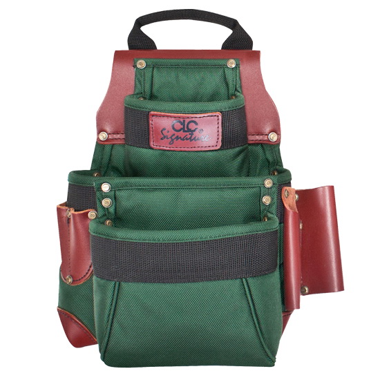 Signature Elite Series 51685 Nail and Tool Bag, 10 in W, 7 in D, 13-3/4 in H, 7-Pocket, Nylon, Green