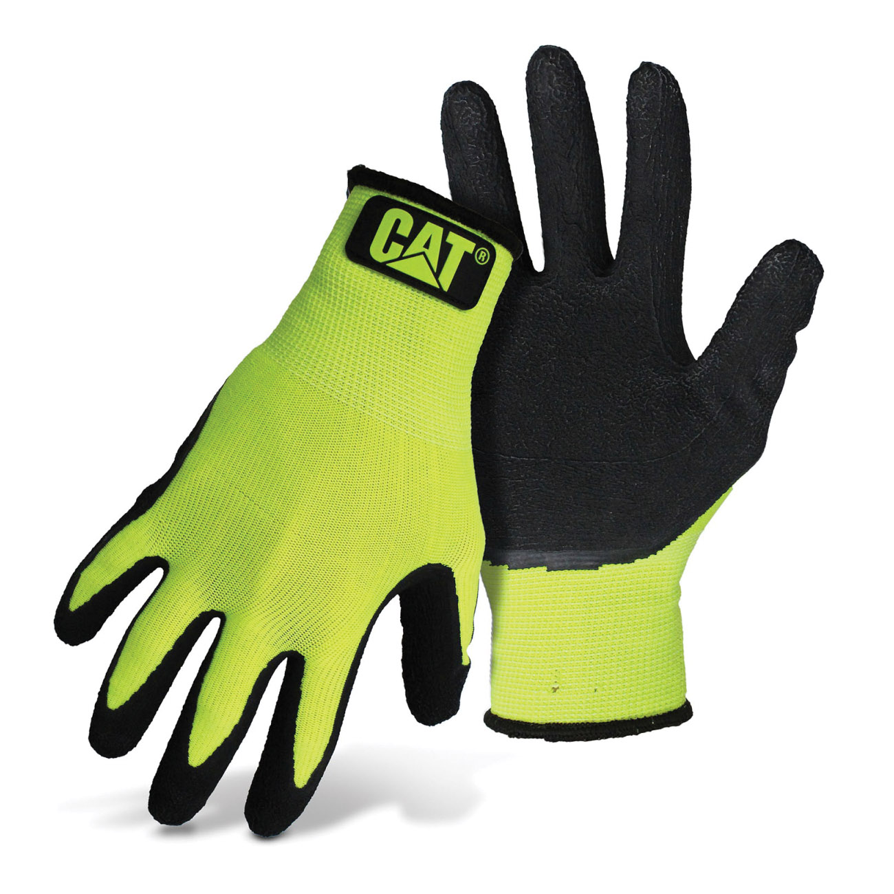 CAT017418L High-Visibility Coated Gloves, L, Knit Wrist Cuff, Latex Coating, Polyester Glove, Green