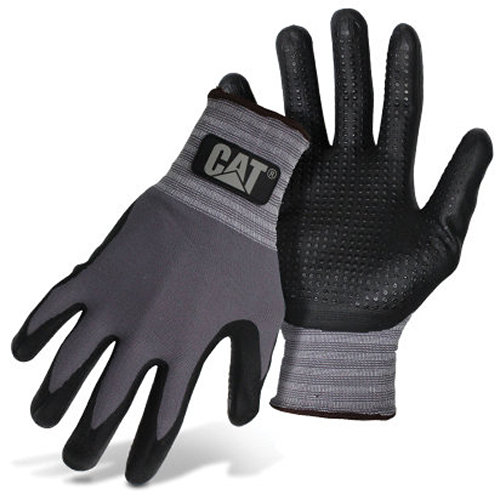 CAT017419L Dipped Gloves, L, Knit Wrist Cuff, Nitrile Coating, Nylon Glove, Gray