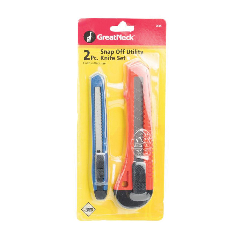 Greatneck, Utility Knife, 9,18 mm L. Steel Blade, Grooved Black, Blue & Red Handle. 2 pk. - 2