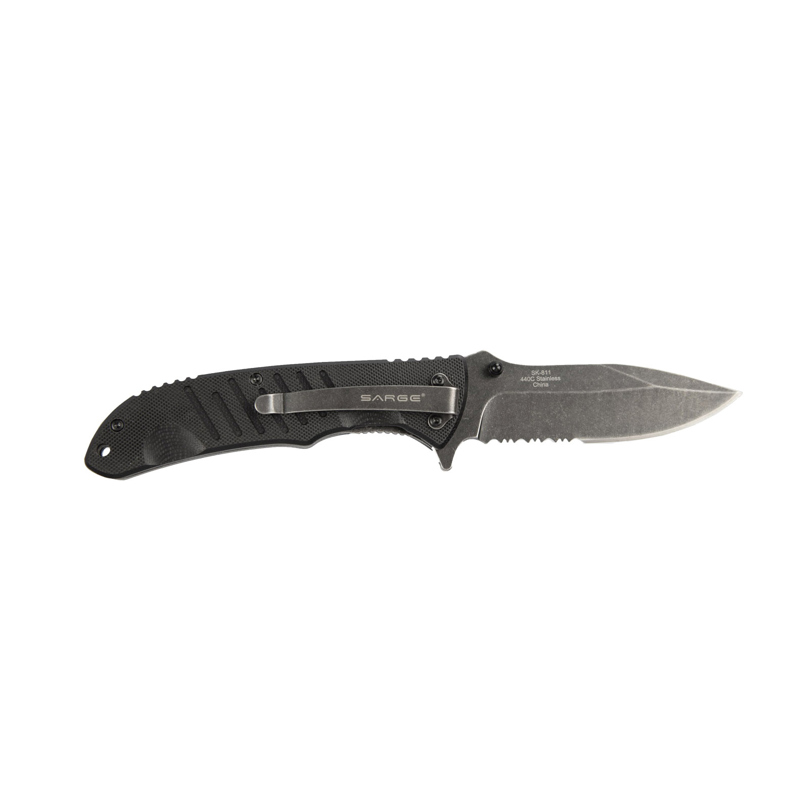 Sarge Knives, Tactical Folding Knife, 3-1/2 in L. Stainless Steel Blade, Foxtrot Black Handle - 3