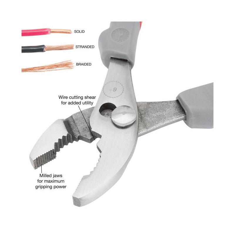 Slip Joint Plier, Greatneck, 6 in OAL, 2-3/8 in Jaw Opening, Black/Red Handle, Comfort-Grip, Ergonomic Handle - 2