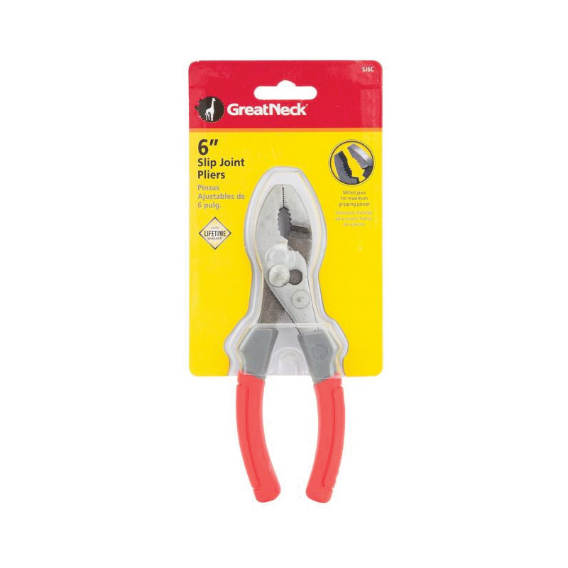 Slip Joint Plier, Greatneck, 6 in OAL, 2-3/8 in Jaw Opening, Black/Red Handle, Comfort-Grip, Ergonomic Handle - 3