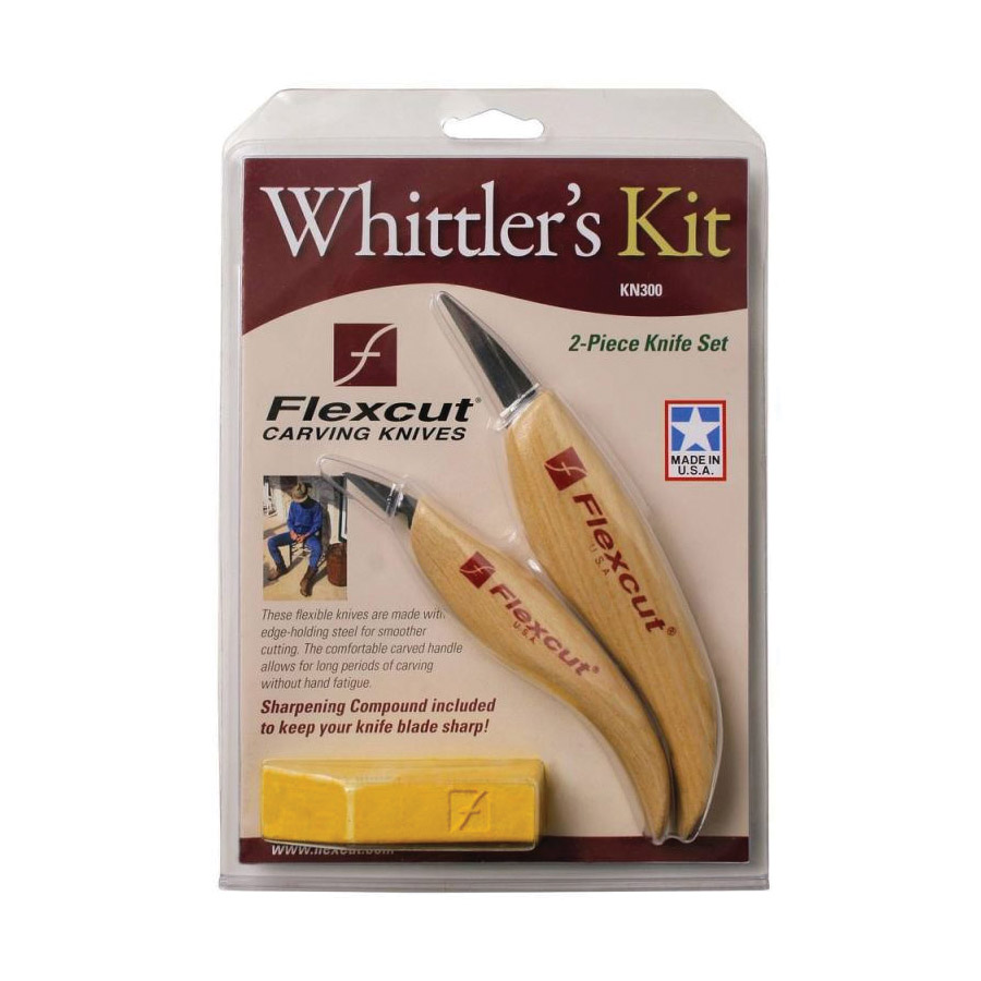 Whittler's Kit, Flexcut, 2 in L Blade, Metal Blade, 3 in OAL, Ash Wood Handle. Set 2 pc - 2