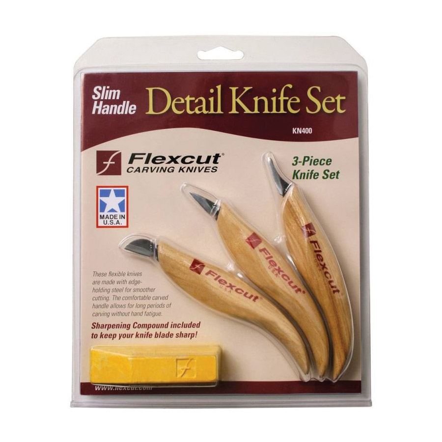 Detail Knife Set, Flexcut, High Carbon Steel Blade, Ash Wood Handle. Set 3 PC - 2