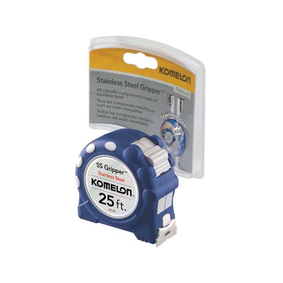 Tape Measure, Komelon, 25 ft L, 1 in W, Stainless Steel Blade, Rubber Case, Blue Case - 3