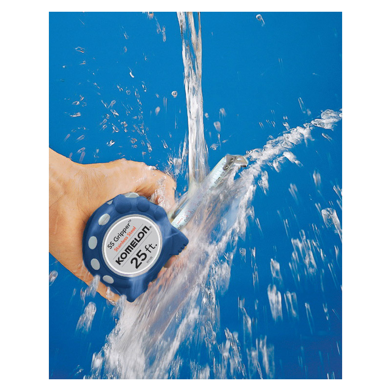 Tape Measure, Komelon, 25 ft L, 1 in W, Stainless Steel Blade, Rubber Case, Blue Case - 4