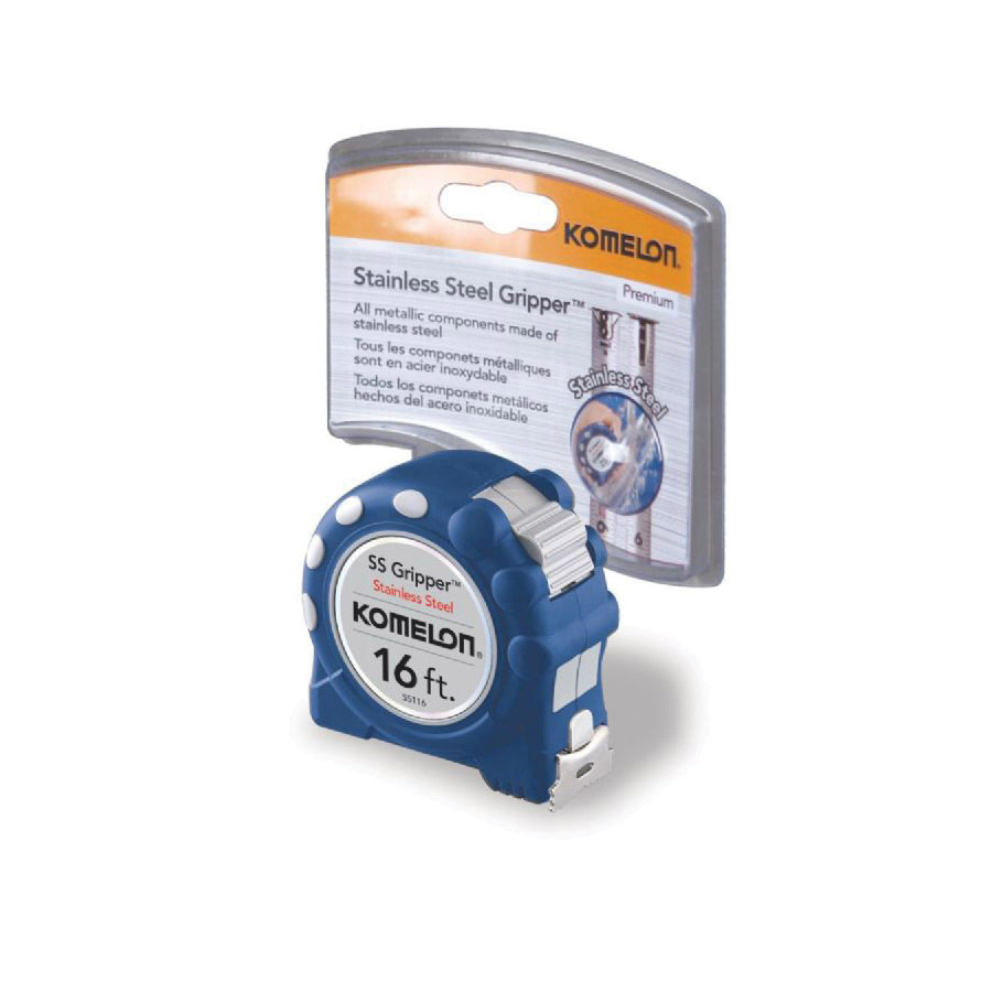 Tape Measure, Komelon, 16 ft L, 1 in W, Stainless Steel Blade, Rubber Case, Blue Case - 3