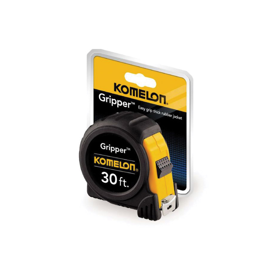 Gripper Series Tape Measure, Komelon, 30 ft L, 1 in W, Steel Blade, ABS/Rubber Case, Black Case - 3