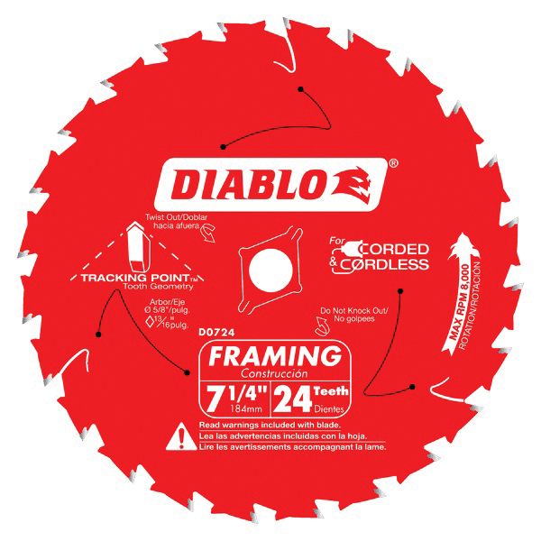 D0724VPX Framing Saw Blade, 7-1/4 in Dia, 24-Teeth