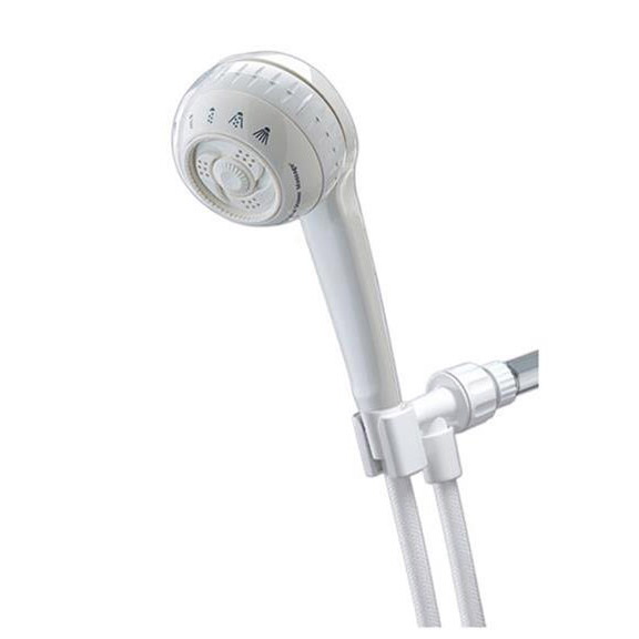 Waterpik PowerSpray+ Series SM-451 Shower Head, 2.5 gpm, 4-Spray Function, Metal, 5 ft L Hose