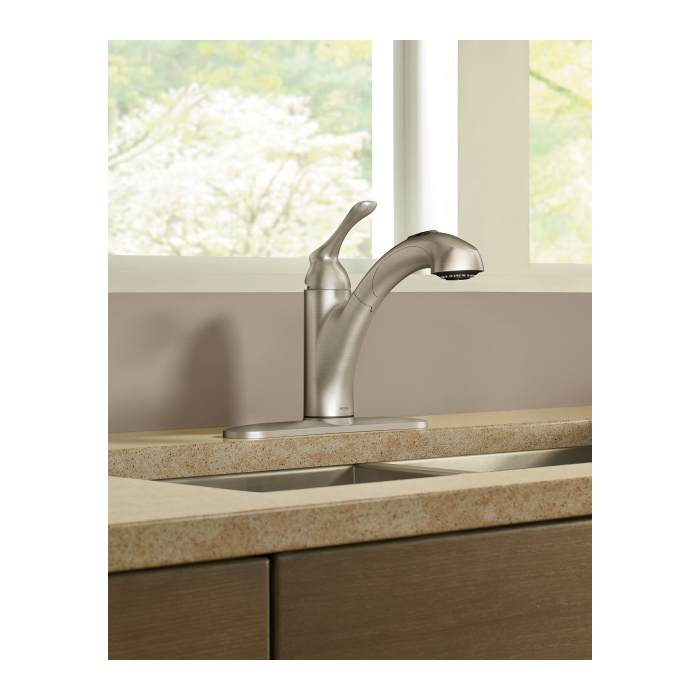 Moen Banbury Series 87017-SRS Pull-Out Kitchen Faucet, 1.5 gpm, 1-Handle, 1, 3-Faucet Hole, Metal, Stainless - 4