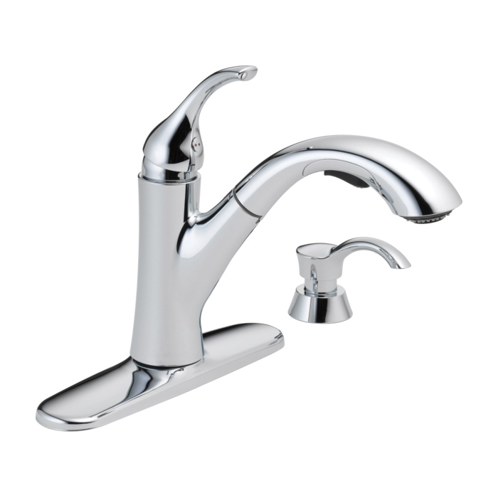 Kessler Kitchen Faucet, Delta, Pull Out, 1-Handle, Chrome, Includes Soap Dispenser - 4