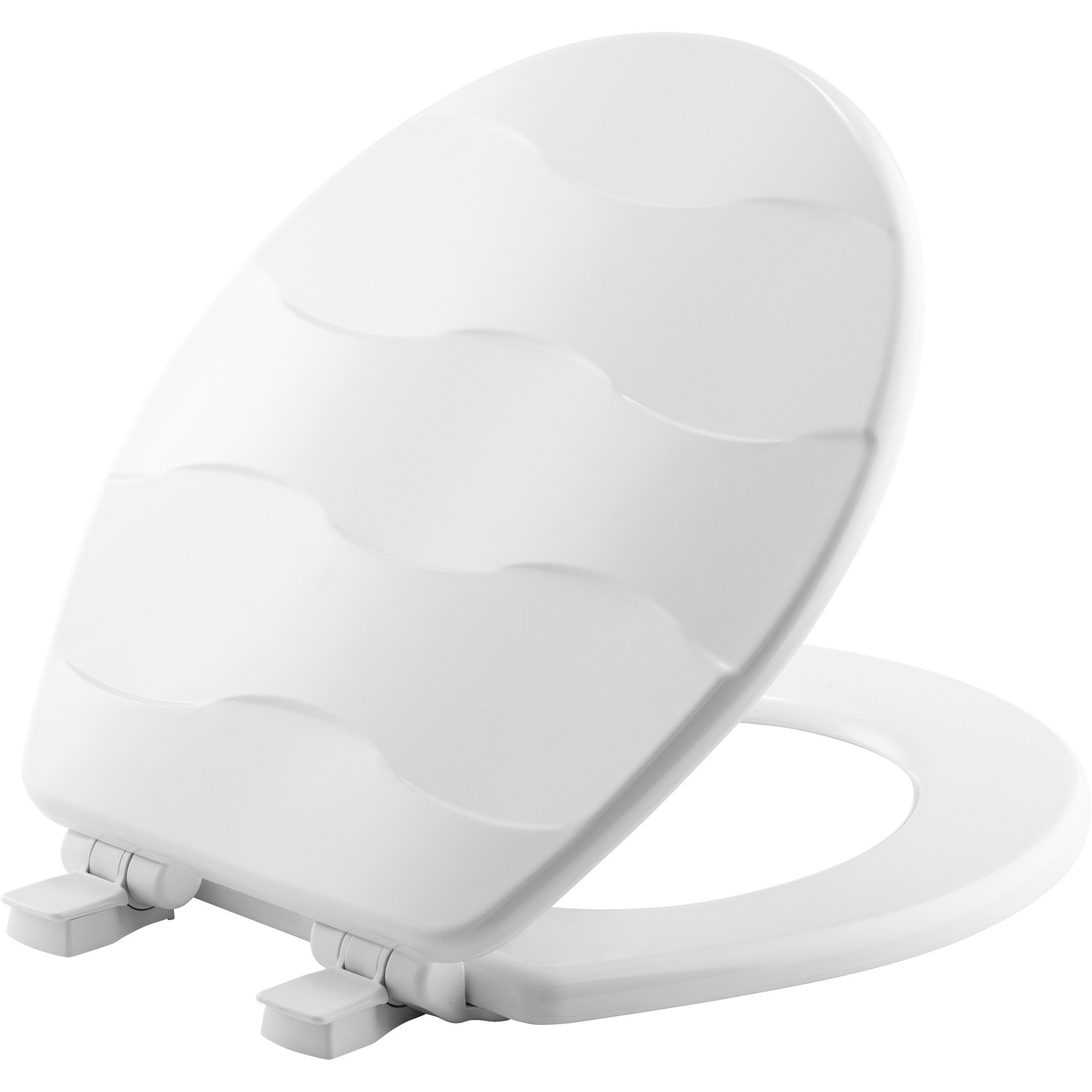 33SLOW 000 Toilet Seat, Round, Wood, White, Easy Clean and Change Hinge