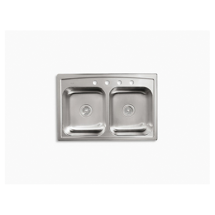 Kohler Toccata Series K-RH3346-4-NA Kitchen Sink, 4 in Faucet Centers, 4-Faucet Hole, 33 in OAW, 8-3/16 in OAD, 2-Bowl - 2