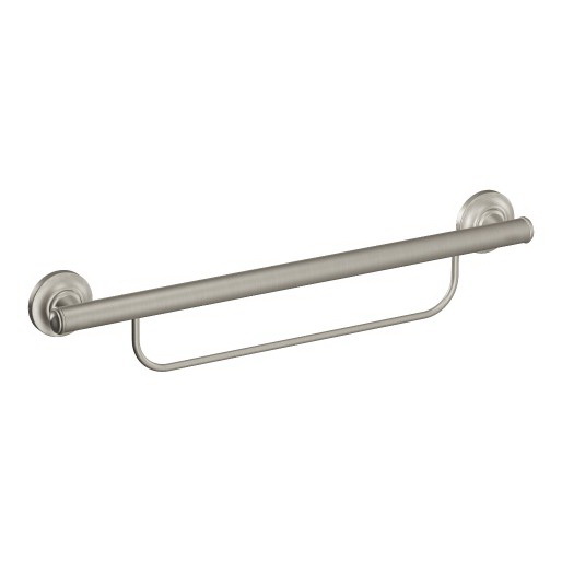 Home Care Grab Bar with Towel Bar, Moen, 24 in L, Brushed Nickel - 1
