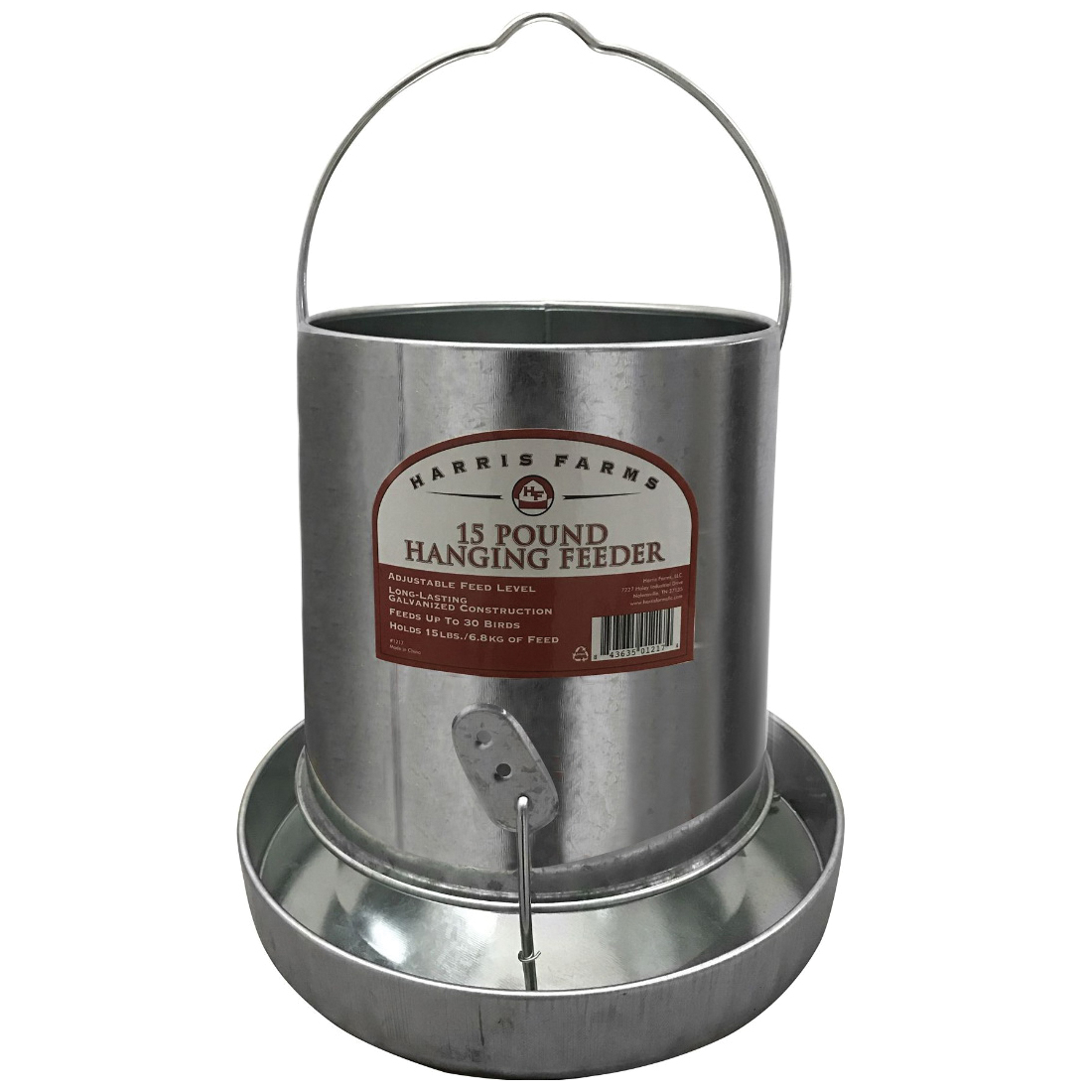 Harris Farms 4217 Chicken Feeder, 15 lb Capacity, Rolled Edge, Steel, Galvanized, Hanging Mounting
