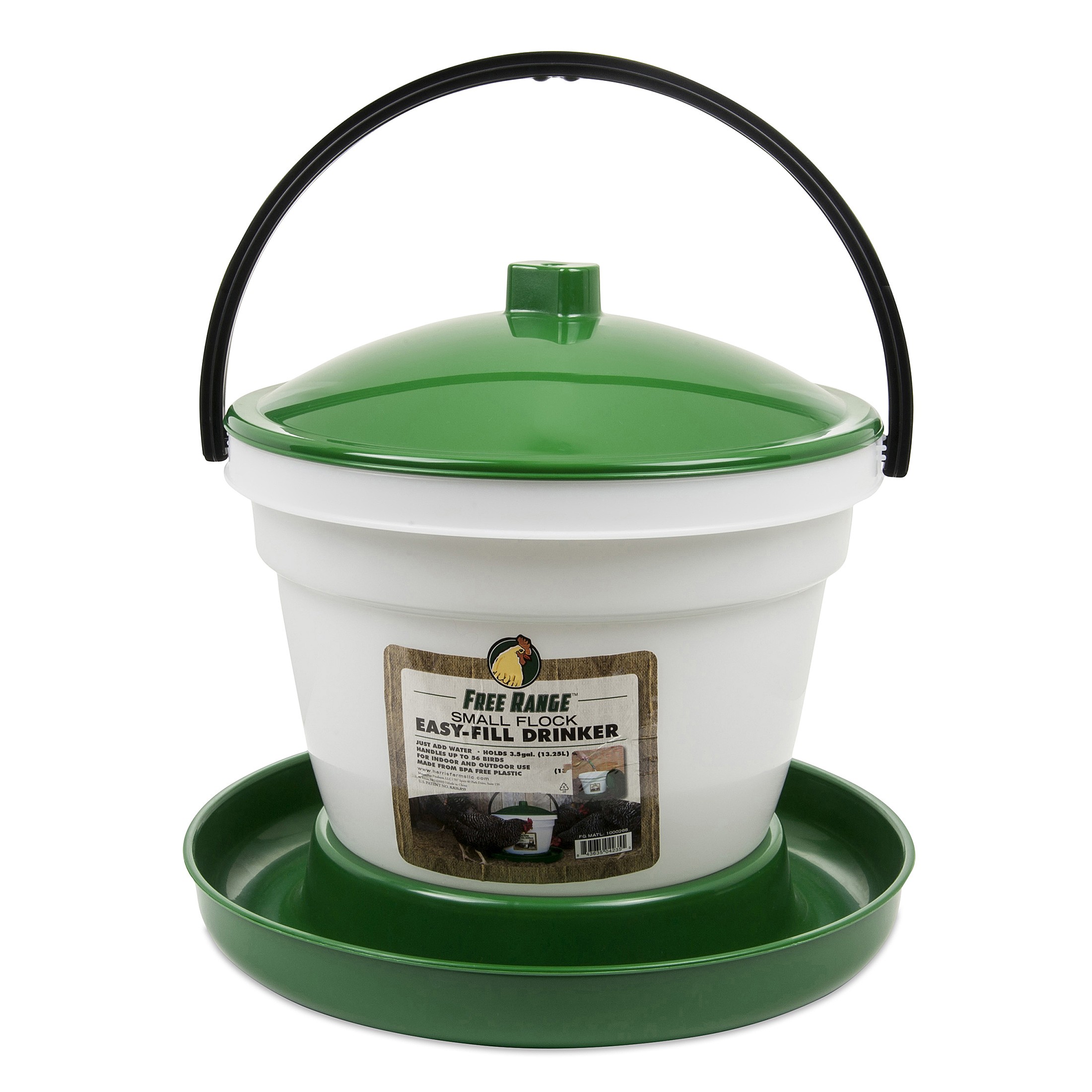 Harris Farms 4235 Small Flock Drinker, 3.5 gal Capacity, Plastic, Green/White, Hanging Mounting