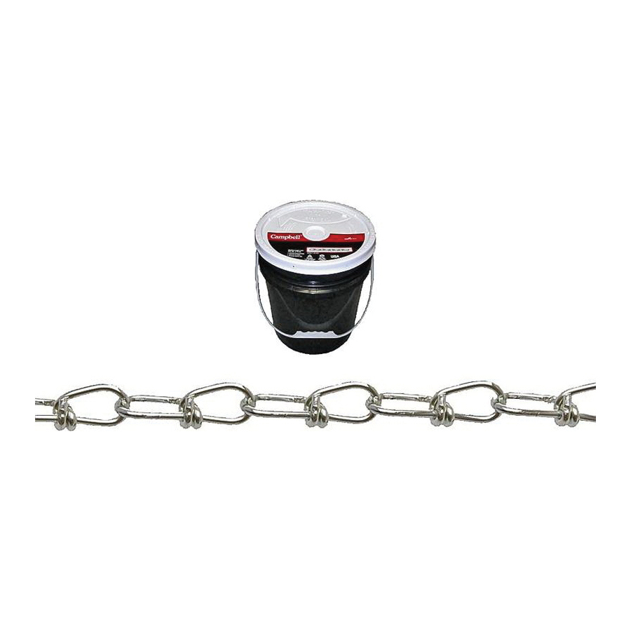 075-2023N Double Loop Chain, #2/0, 350 ft L, 255 lb Working Load, Carbon Steel, Zinc-Plated