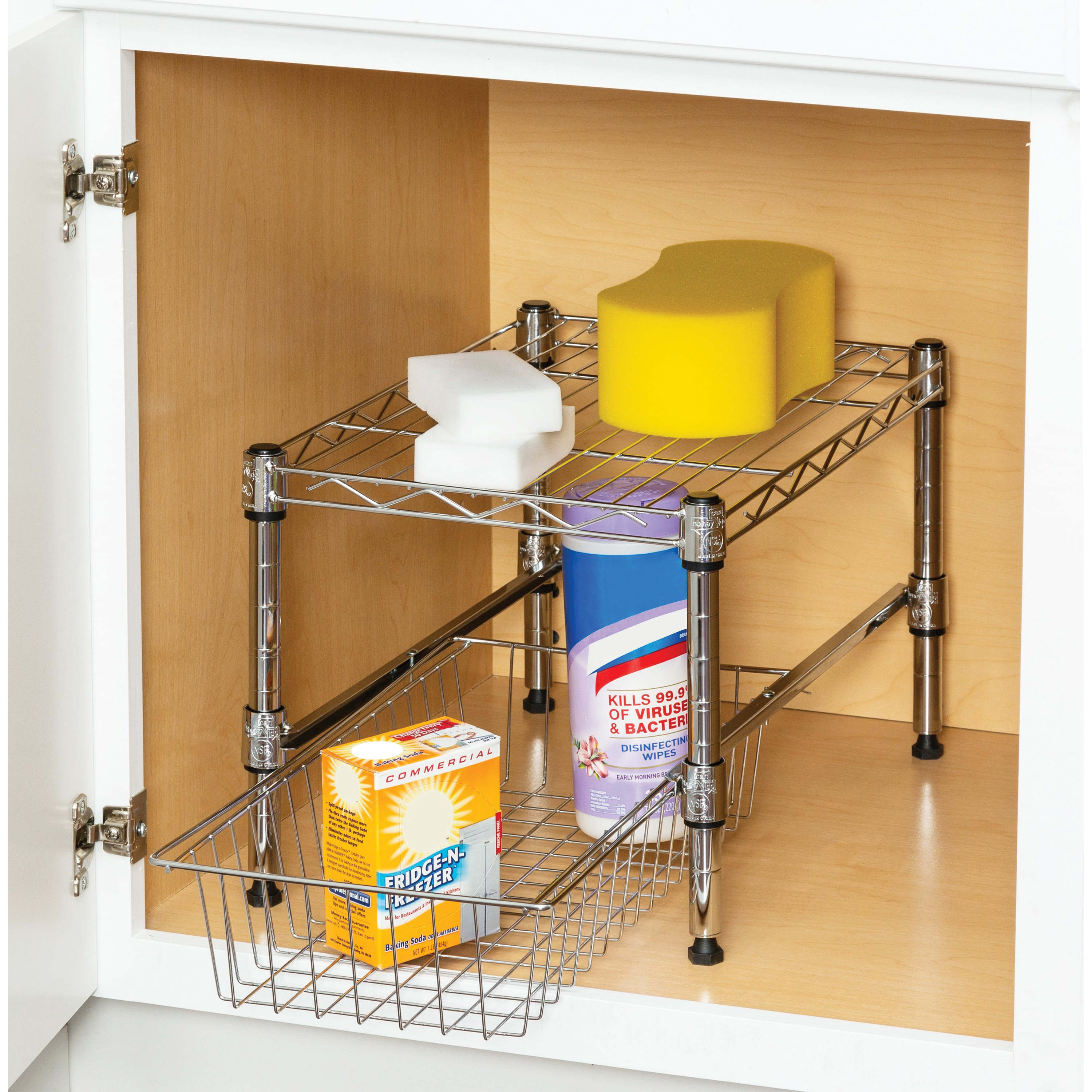 Honey-Can-Do SHF-03525 Stackable Cabinet Organizer, Steel, Chrome, 17-1/2 in L, 11-1/4 in W, 10-1/2 in H