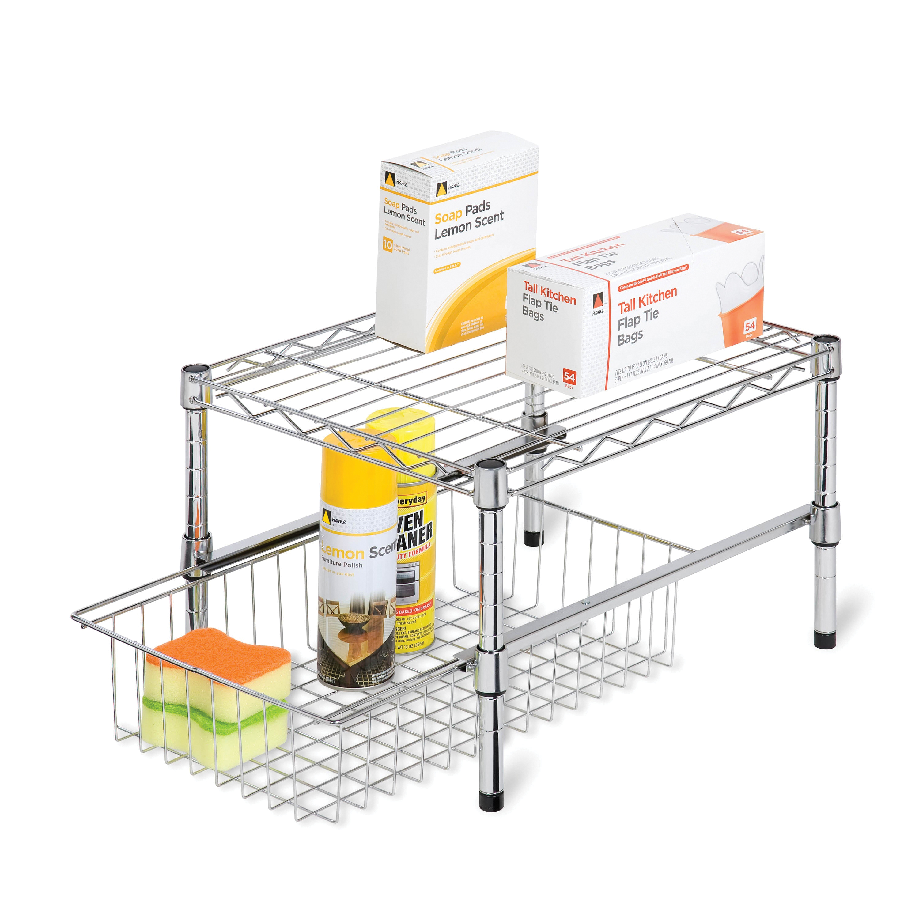 Honey-Can-Do SHF-03525 Stackable Cabinet Organizer, Steel, Chrome, 17-1/2 in L, 11-1/4 in W, 10-1/2 in H