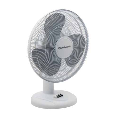 Comfort Zone CZ121BW Oscillating Table Fan, 12 in Dia Blade, 3-Speed, 210 cfm Air, White