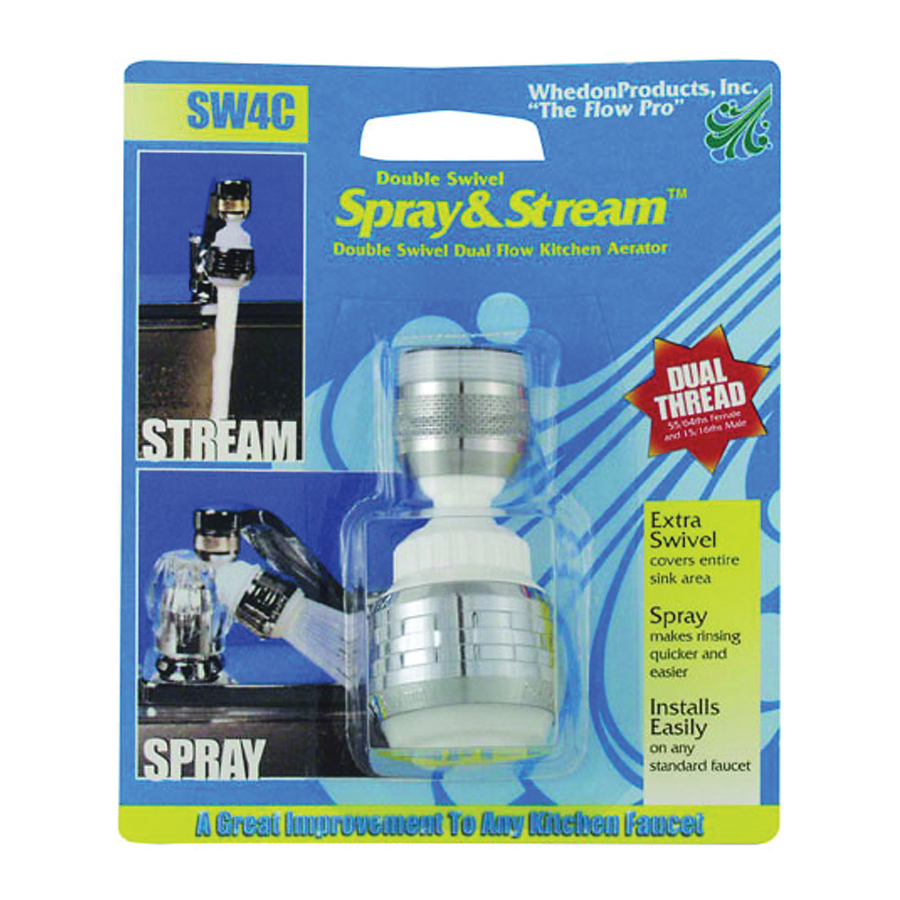 Spray&Stream SW4F/C Aerator Male x Female, Brass/Plastic, Chrome Plated, 2.2 gpm