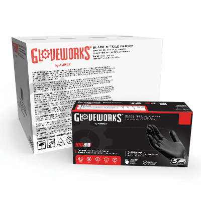 Gloveworks GPNB44100 Non-Sterile Disposable Gloves, M, Nitrile, Powder-Free, Black, 13.86 in L - 2
