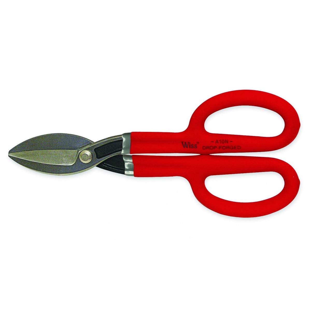 A13N Tinner's Snip, 7 in OAL, 1-3/4 in L Cut, Straight Cut, Steel Blade, Cushion-Grip Handle, Red Handle