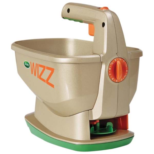 Scotts Wizz 71131 Spreader, 4AA Battery, 6.25 lb Capacity, 2500 sq-ft Coverage Area, 5 ft W Spread, Plastic - 1
