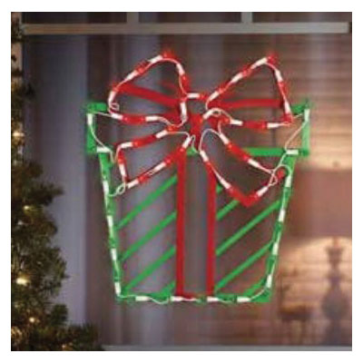Impact Innovations 9429424 Christmas Specialty Decoration, Lit Present Silhouette, PVC, Green/Red