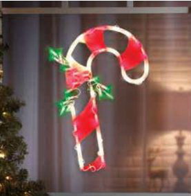 Impact Innovations 95004 Candy Cane Silhouette, 17 in L, 14 in W, Plastic, Green/Red/White, Internal Light and Music