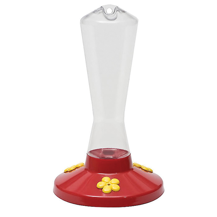 211 Bird Feeder, Pinch Waist, 8 oz, Nectar, 3-Port/Perch, Plastic, Clear/Red, Hang Mounting, 8 in L, 4.8 in W, 4.8 in H