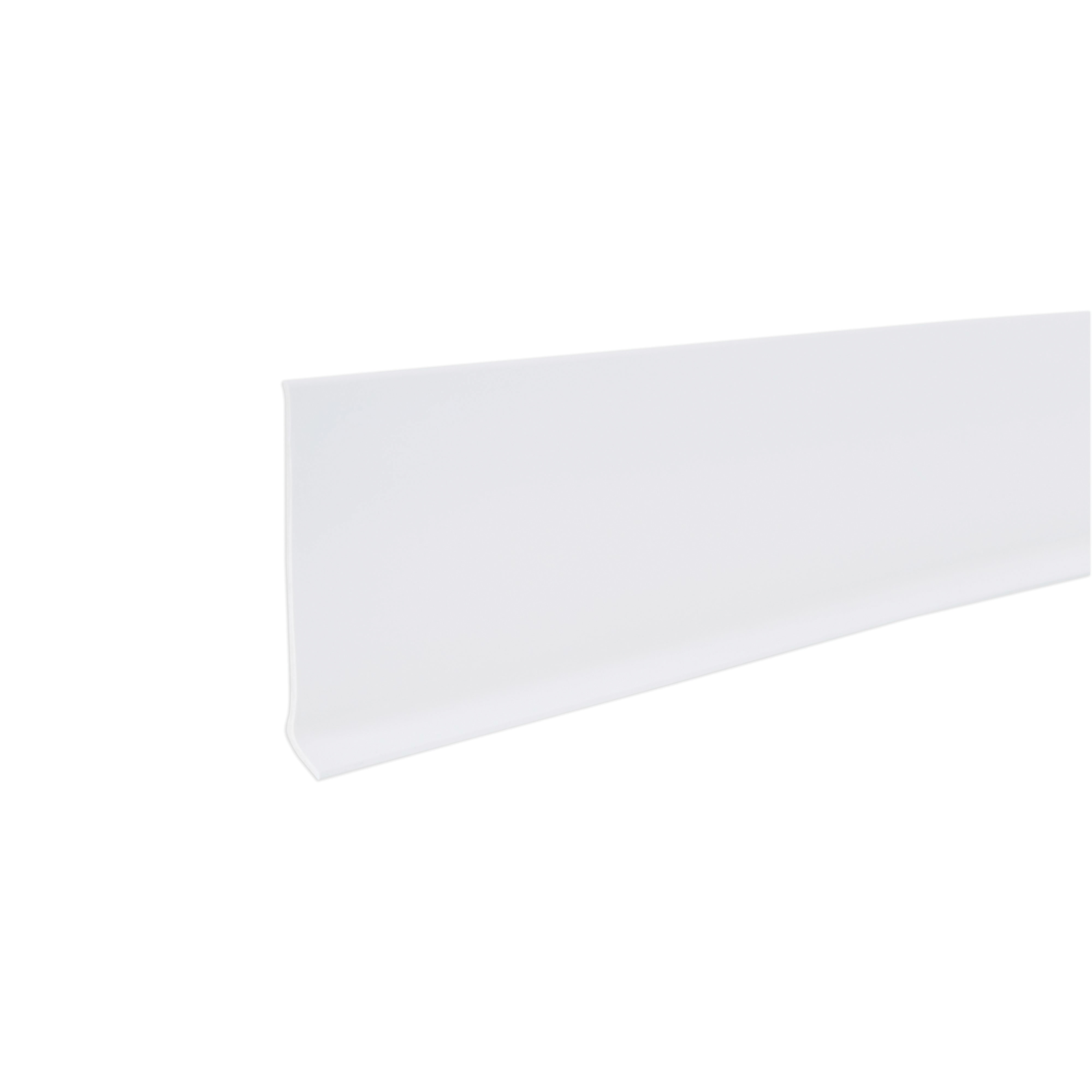 75317 Wall Base, 0.13 in Thick, White, 4 ft Length, 4 in Width, Vinyl
