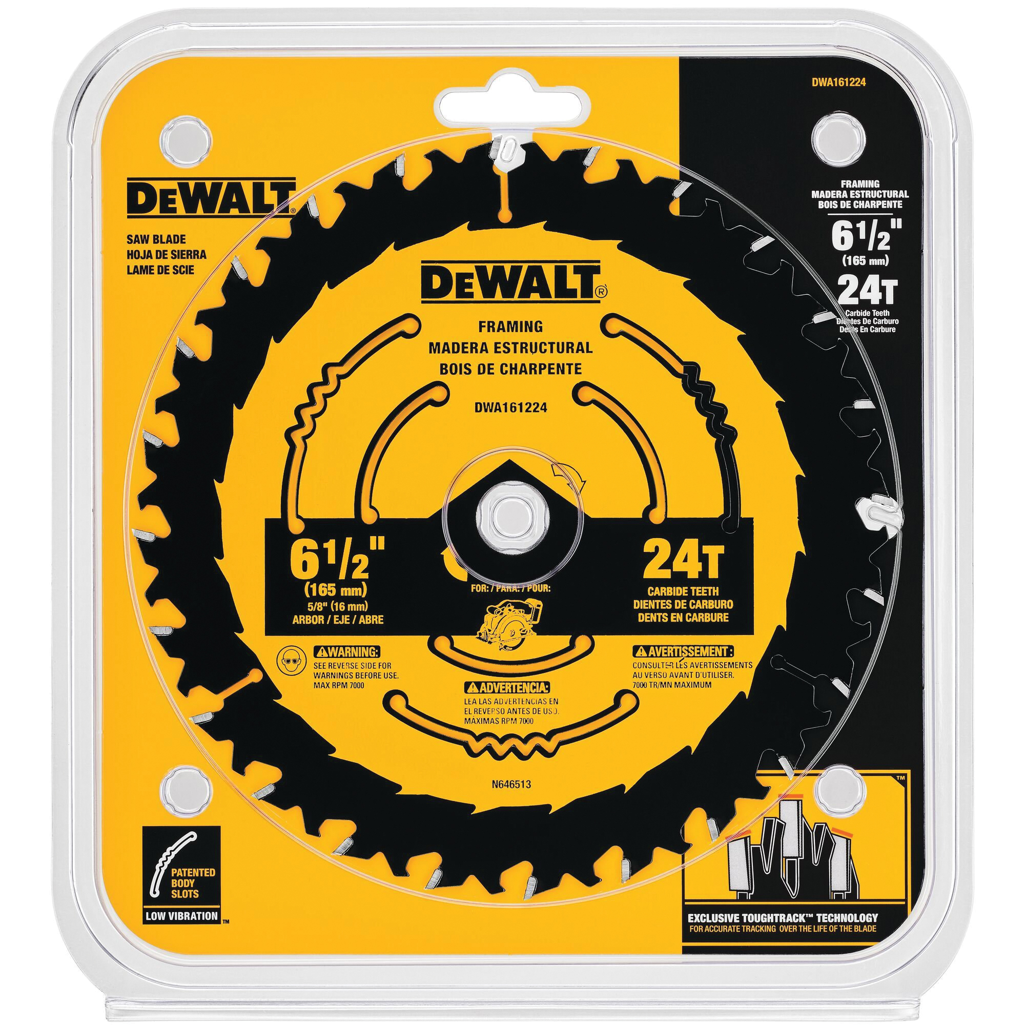 DEWALT DWA161224 Circular Saw Blade, 6-1/2 in Dia, 5/8 in Arbor, 24-Teeth, Tungsten Carbide Cutting Edge - 2