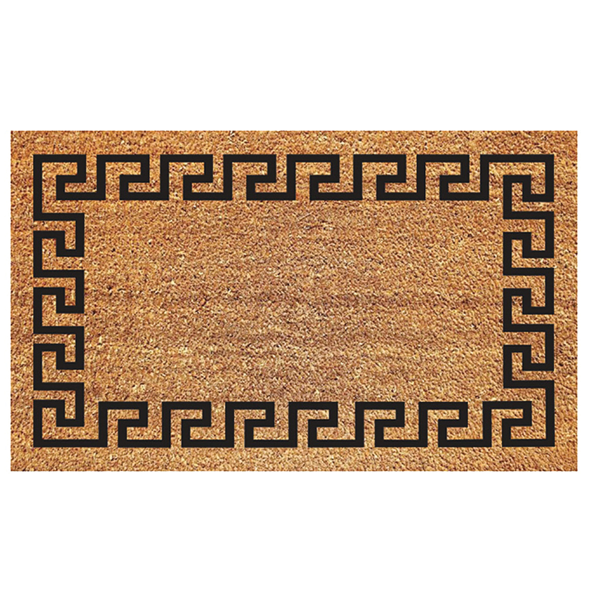 77FLGKY830 Non-Slip Door Mat, 18 in L, 30 in W, Rectangular, Greek Key Pattern, Black/Tan