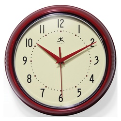 Infinity Instruments 10940-RED Clock, Round, Retro Red Frame, Metal Clock Face, Analog