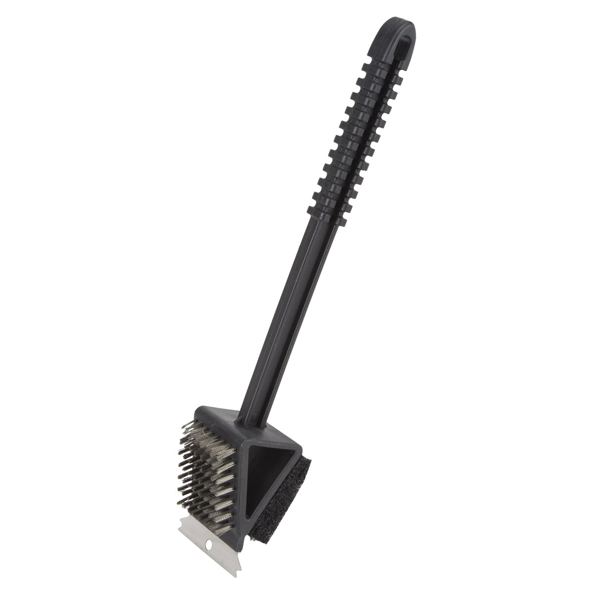 BBQ-37126 2-Way Grill Brush/Scrubber, 2-3/8 in L Brush, 2-1/4 in W Brush, Stainless Steel Bristle, Plastic Handle